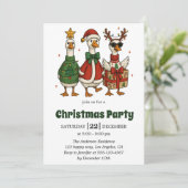 Grappige kerstfeest uitnodiging | Feestelijke eend (Staand voorkant)