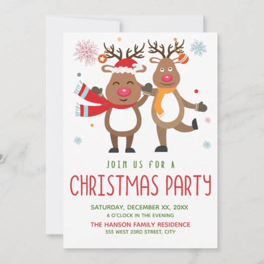 Grappige Kerstfeest Uitnodiging Rendier (Voorkant)