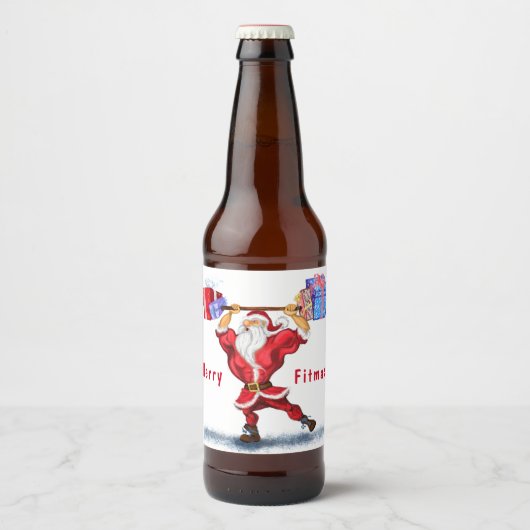 Grappige Kerstfles Label Santa met Gift Bier Etiket (Voorkant)