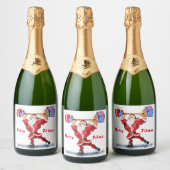 Grappige Kerstfles Label Santa met Gift Sparkling Wijnetiket (Flessen)