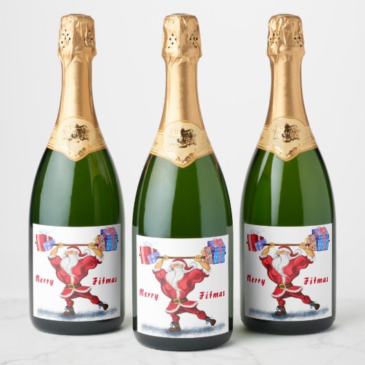 Grappige Kerstfles Label Santa met Gift Sparkling Wijnetiket (Flessen)