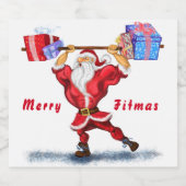 Grappige Kerstfles Label Santa met Gift Sparkling Wijnetiket (Enkel label)