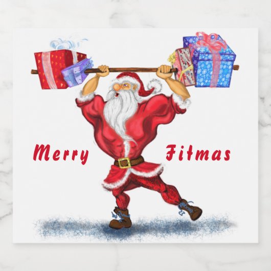 Grappige Kerstfles Label Santa met Gift Sparkling Wijnetiket (Enkel label)