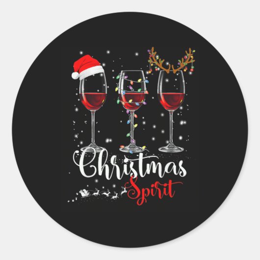 Grappige Kerstgeesten Gles van Wijn Xmas Feestdage Ronde Sticker (Voorkant)