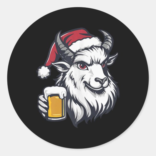 Grappige kerstgeit met bierstrip ronde sticker (Voorkant)
