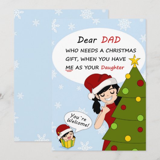 Grappige kerstgroet van ondeugende dochter feestdagenkaart (Voorkant / Achterkant)