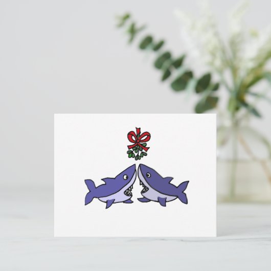 Grappige Kersthaai Mistletoe Liefde Feestdagenkaart (Staand voorkant)