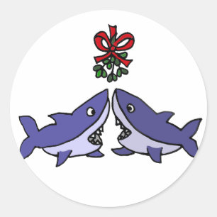 Grappige Kersthaai Mistletoe Liefde Ronde Sticker