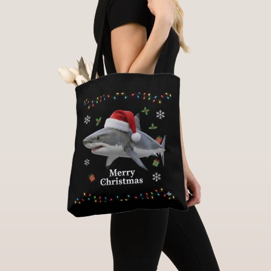 Grappige Kersthaai Sinterklaashoed Realistisch Vak Tote Bag (Dichtbij)