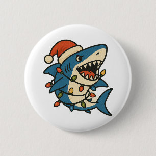 Grappige Kersthaai Sinterklaashoed Ronde Button 5,7 Cm