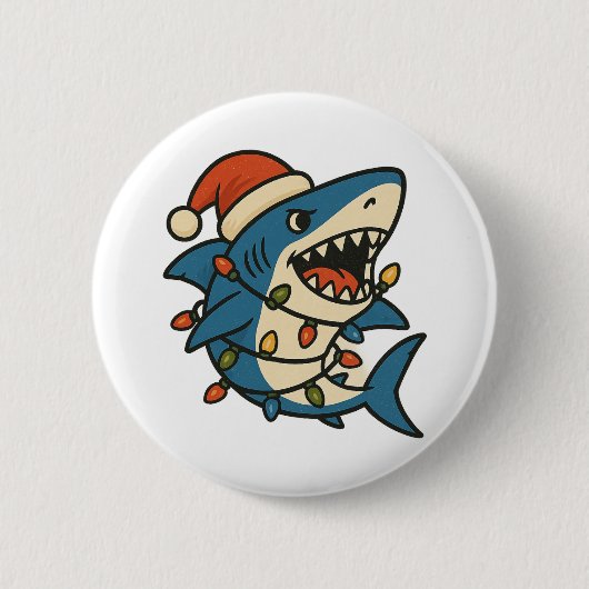 Grappige Kersthaai Sinterklaashoed Ronde Button 5,7 Cm (Voorkant)