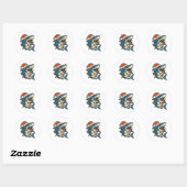 Grappige Kersthaai Sinterklaashoed Ronde Sticker (Vel)