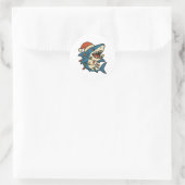 Grappige Kersthaai Sinterklaashoed Ronde Sticker (Tas)