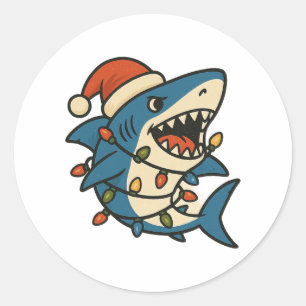 Grappige Kersthaai Sinterklaashoed Ronde Sticker