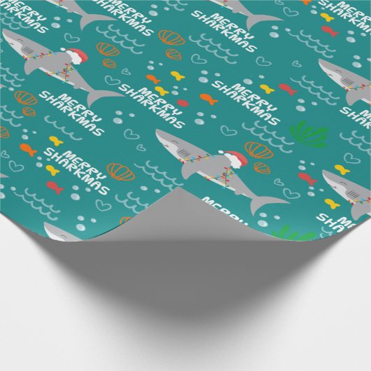 Grappige Kersthaai Vrolijke Sharkmas Cadeaupapier (Hoek)
