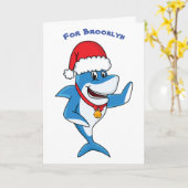 Grappige kersthaaien cartoonillustratie kaart (Gele Bloem)