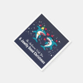 Grappige Kersthaaien Familienaam Navy Servet (Hoek)