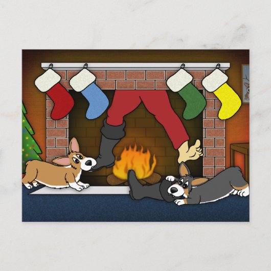 Grappige kersthaard Corgis Feestdagenkaart (Voorkant)