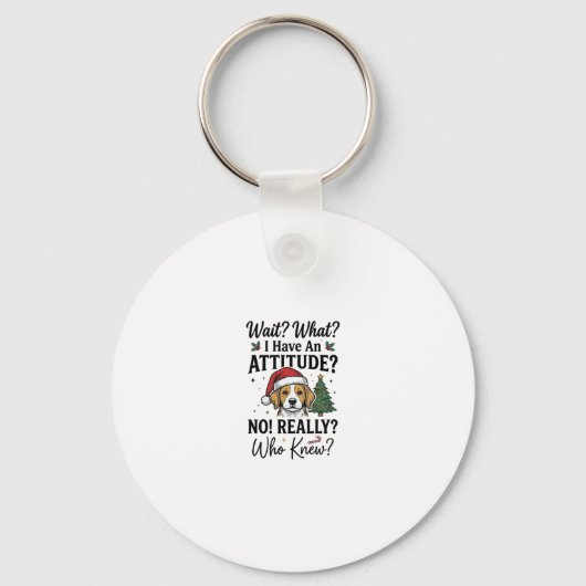 Grappige Kersthond Attitude Vintage Gravure Shirt Sleutelhanger (Voorkant)