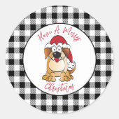 Grappige Kersthond Cartoon Santa Hat Vakantie Ronde Sticker (Voorkant)