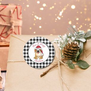Grappige Kersthond Cartoon Santa Hat Vakantie Ronde Sticker