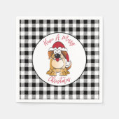 Grappige Kersthond Cartoon Santa Hat Vakantie Servet (Voorkant)