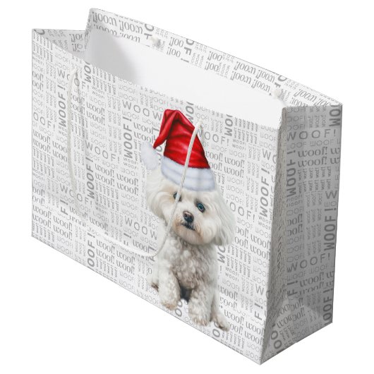 Grappige Kersthond Coton de Tulear Vakantie Groot Cadeauzakje (Voorkant Gekanteld)