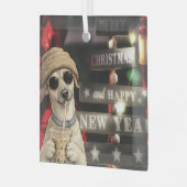 Grappige Kersthond die Bubble Tea drinkt Glas Ornament (Voorkant links)