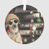 Grappige Kersthond die Bubble Tea drinkt Ornament (achterkant)