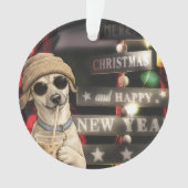 Grappige Kersthond die Bubble Tea drinkt Ornament (voorkant)