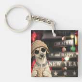 Grappige Kersthond die Bubble Tea drinkt Sleutelhanger (Voorkant)