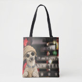 Grappige Kersthond die Bubble Tea Drinkt Tote Bag (Voorkant)