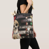 Grappige Kersthond die Bubble Tea Drinkt Tote Bag (Dichtbij)