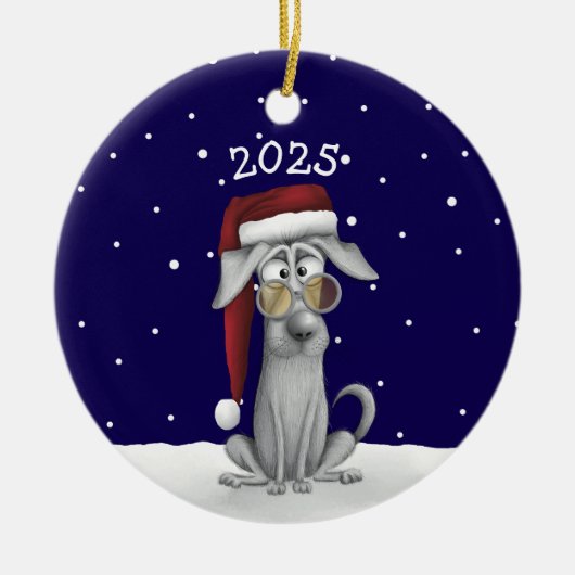 Grappige kersthond keramisch ornament (Voorkant)