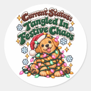Grappige Kersthond Lichtjes Sarcastische Winter Ronde Sticker