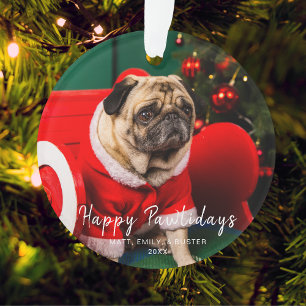 Grappige Kersthond Puppy Foto Happy Pawholidays Ornament