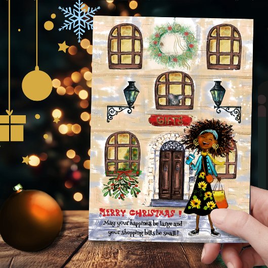 Grappige kerstinkopen kleine rekeningen groot gelu feestdagenkaart