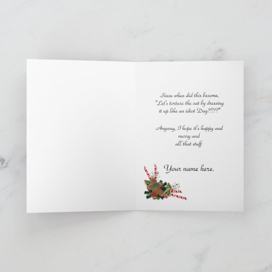 Grappige kerstkaart, chagrijnige kat feestdagen kaart (Binnen)