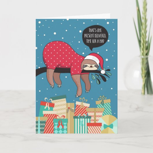 Grappige Kerstkaart - De Luiaard Kerstman Feestdagen Kaart (Voorkant)