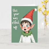 Grappige kerstkaart: Dit jaar was elfish Kaart (Gele Bloem)