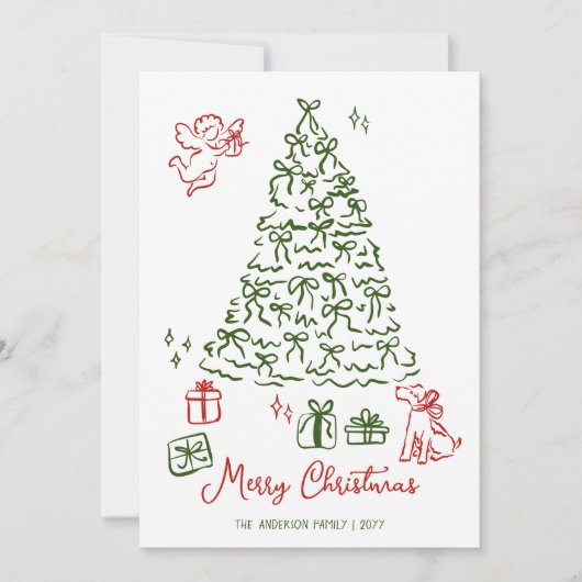 Grappige kerstkaart hand getrokken boom (Voorkant)