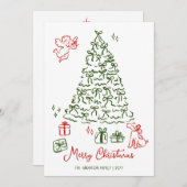 Grappige kerstkaart hand getrokken boom (Voorkant / Achterkant)