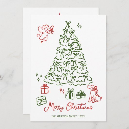 Grappige kerstkaart hand getrokken boom (Voorkant / Achterkant)