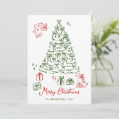 Grappige kerstkaart hand getrokken boom (Staand voorkant)