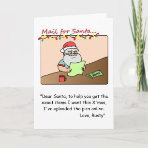 Grappige kerstkaart: Kerstman leest verzoekmail Feestdagen Kaart