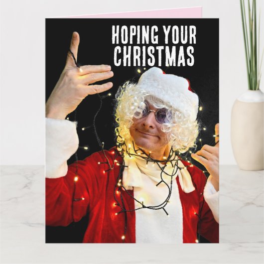 GRAPPIGE KERSTKAART "LIT!" KERSTMAN MAN GROOT KAART (Voorkant)