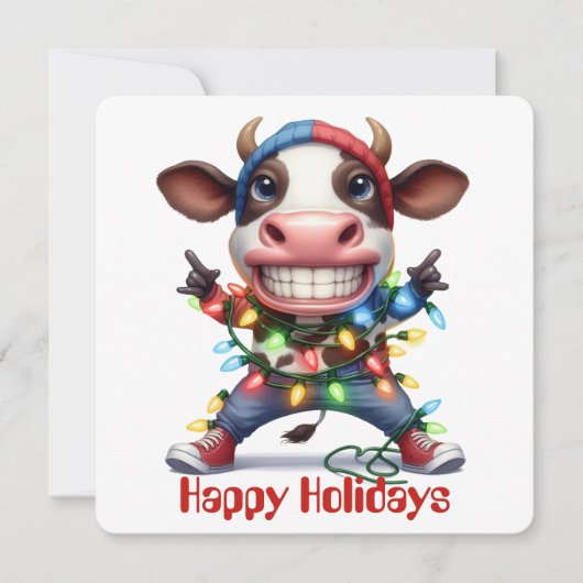 Grappige Kerstkaart met Highland Koe (Voorkant)