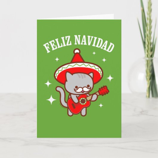 Grappige Kerstkaart met Kat: "FELIZ NAVIDAD" Kaart (Voorkant)