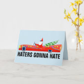 GRAPPIGE KERSTKAART MET KERSTMAN IN AUTO KAART (Gele Bloem)