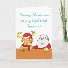 Grappige kerstkaart met rendieren en kerstman feestdagen kaart